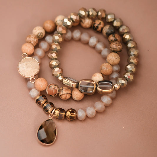 Boho Beaded Bracelet Set with Mixed Natural Stones – 8058