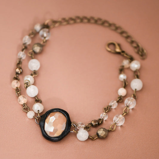 Boho Layered Bracelet with Mixed Beads & Crystal – 8056